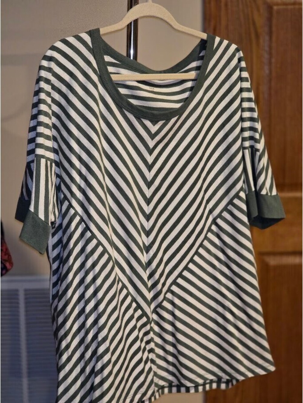 Woman Within Plus Size 1X Striped Green and White Top